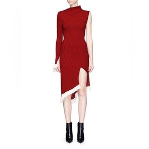 Esteban Cortazar Asymmetric one-shoulder ribbed stretch-knit dress ruffled XL